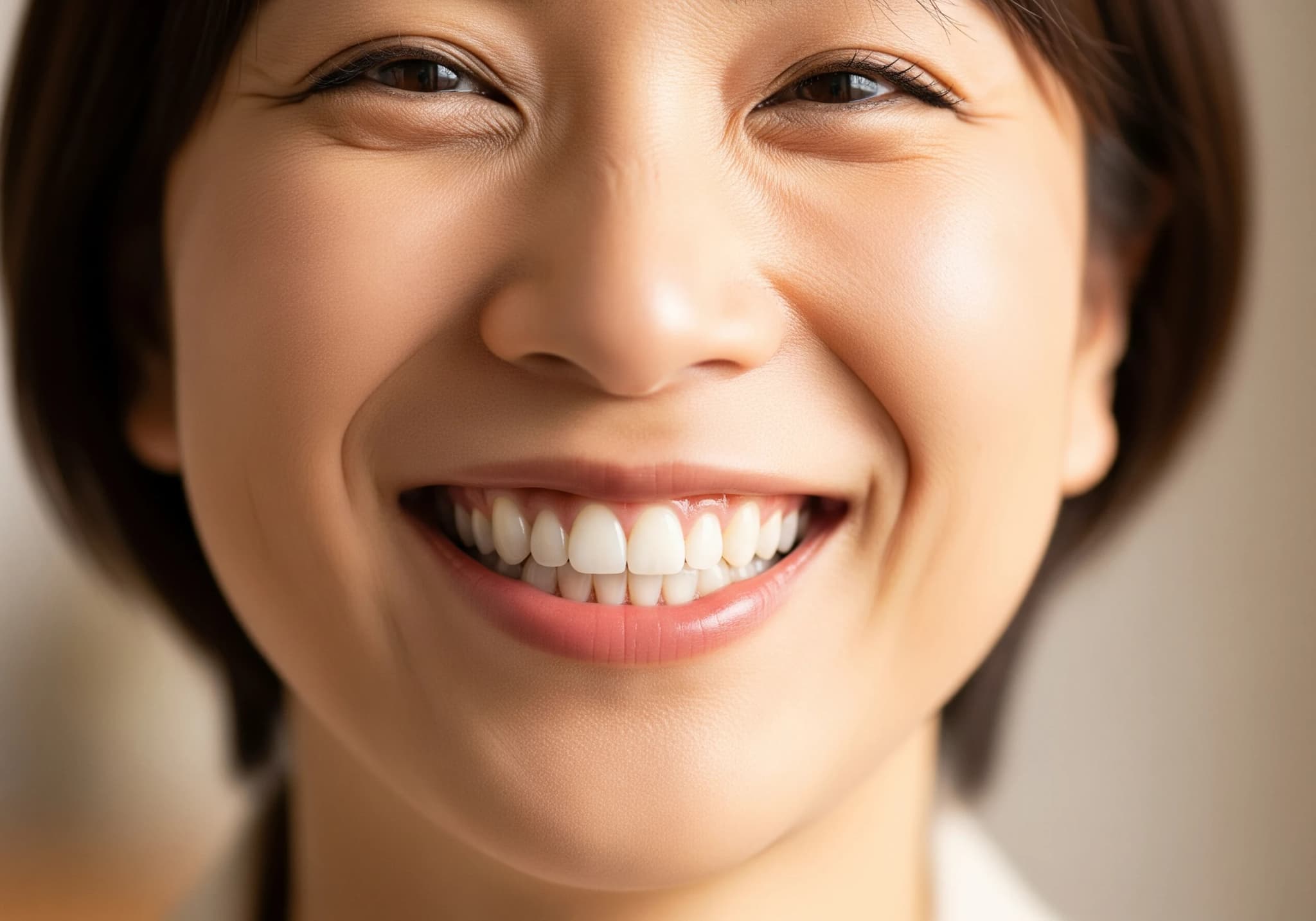 オフィスホワイトニング後の明るい笑顔