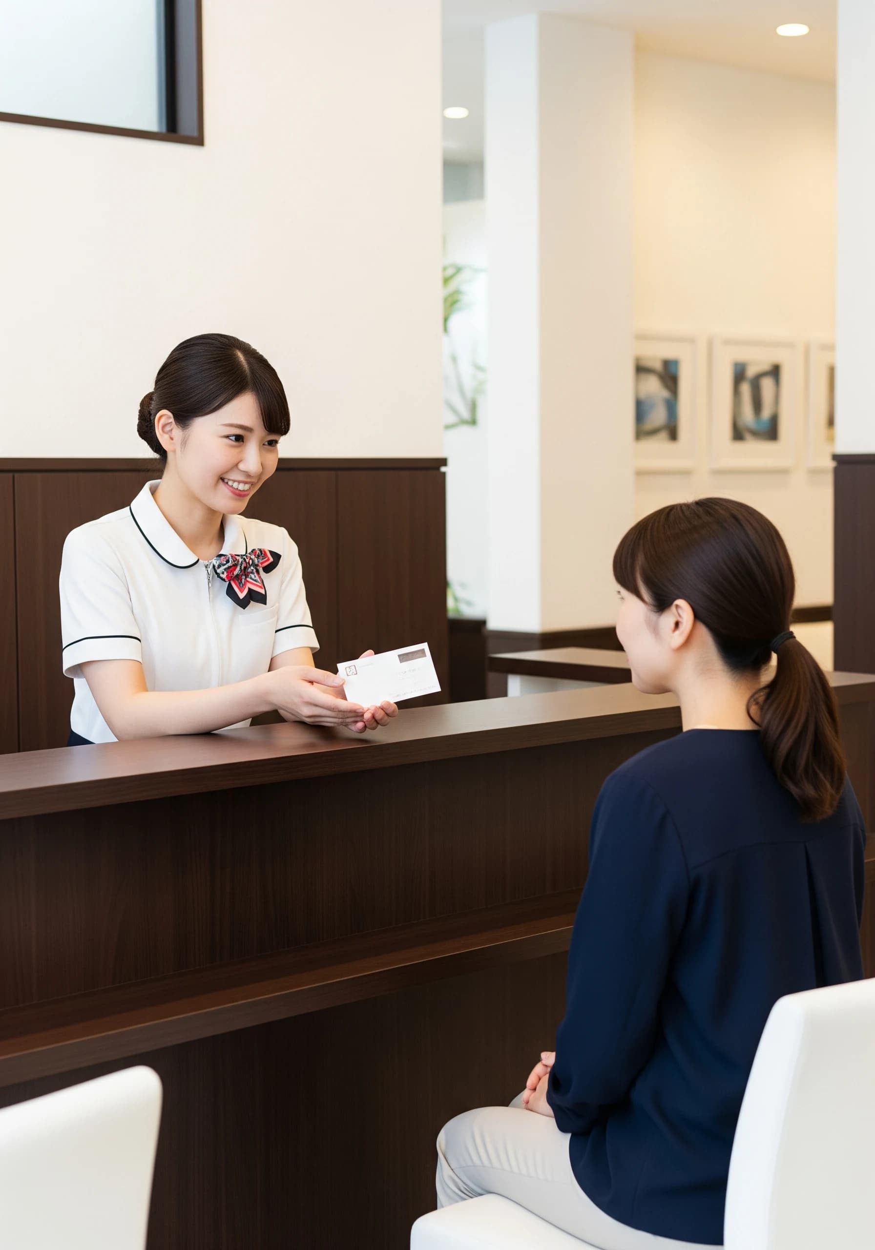 受付スタッフによる定期検診の案内